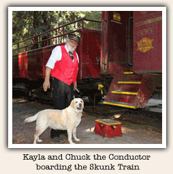 dog boarding the Skunk Train